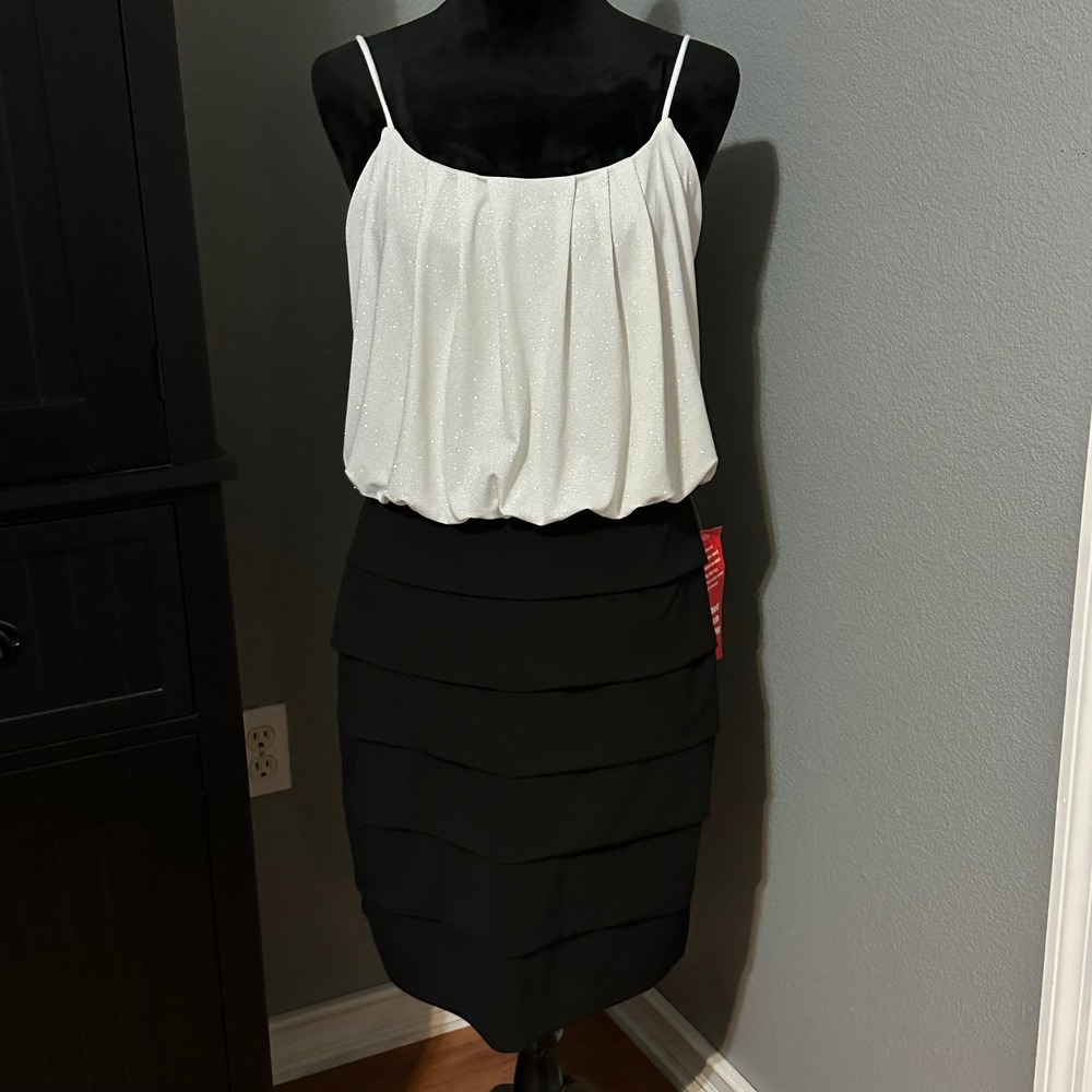 En Focus Studio‎ Dress Womens 14 Black White Sparkle Tiered Cocktail Party NWT